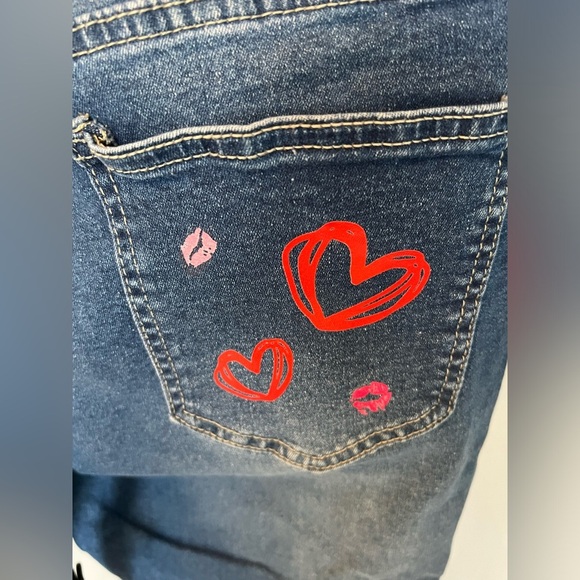 Women's Blue Jeans with Red Heart Accents - Picture 3 of 10